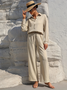 Damen Unifarben Zweiteiliges Set Täglich Langarm Lässig Frühling/Herbst Bluse mit Hose Matching Set