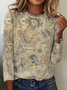 Damen Paisley Langarm T-Shirts T-Shirt Rundhals Retro Frühling/Herbst Oberteile