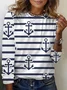 Damen Gestreift Langarm T-Shirts T-Shirt Rundhals Print Lässig Frühling/Herbst T-Shirt mit Grafik Oberteile