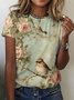 Damen Geblümt Kurzarm T-Shirts T-Shirt Rundhals Lässig Sommer Oberteile