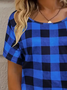 Damen Kariert Kurzarm T-Shirts T-Shirt Rundhals Print Lässig Sommer T-Shirt mit Grafik Oberteile