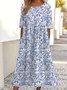 Damen Geblümt Halbarm Sommer Kleid Rundhals Täglich Retro Maxikleid Blusenkleid A-Linien-Kleid