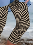 Damen abstrakte Streifen Caprihosen Elastische Taille Hose Lässig Sommer Hose