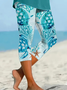 Damen Marine Leben Caprihosen Elastische Taille Hose Lässig Sommer Hose