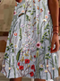 Damen Geblümt Kurzarm Sommer Print Kleid V-Ausschnitt Täglich Lässig Knielänge T-Shirt-Kleid H-Linie Kleid