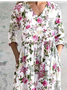 Damen Geblümt Langarm Frühling/Herbst Print Kleid V-Ausschnitt Täglich Lässig Maxikleid T-Shirt-Kleid A-Linien-Kleid