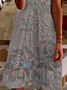 Damen Geblümt Kurzarm Sommer Print Kleid V-Ausschnitt Täglich Lässig Knielänge T-Shirt-Kleid H-Linie Kleid
