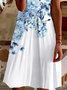 Damen Geblümt Kurzarm Sommer Print Kleid V-Ausschnitt Täglich Lässig Knielänge T-Shirt-Kleid H-Linie Kleid