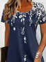Damen Geblümt Kurzarm Sommer Print Kleid Rundhals Täglich Lässig Mini Tunika H-Linie Kleid