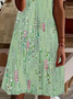 Damen Geblümt Kurzarm Sommer Print Kleid V-Ausschnitt Täglich Lässig Knielänge T-Shirt-Kleid H-Linie Kleid