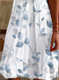 Damen Geblümt Kurzarm Sommer Print Kleid V-Ausschnitt Täglich Lässig Knielänge T-Shirt-Kleid H-Linie Kleid