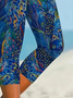 Damen Geblümt Caprihosen Elastische Taille Hose Lässig Sommer Hose