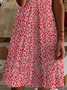 Damen Geblümt Kurzarm Sommer Print Kleid V-Ausschnitt Täglich Lässig Knielänge T-Shirt-Kleid H-Linie Kleid