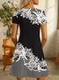 Damen Geblümt Kurzarm Sommer Print Kleid V-Ausschnitt Täglich Lässig Knielänge T-Shirt-Kleid H-Linie Kleid