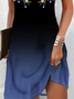 Damen Geblümt Kurzarm Sommer Print Kleid V-Ausschnitt Täglich Lässig Knielänge T-Shirt-Kleid H-Linie Kleid