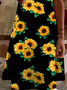 Damen Geblümt Kurzarm Sommer Print Kleid V-Ausschnitt Täglich Lässig Knielänge T-Shirt-Kleid H-Linie Kleid