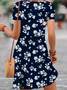 Damen Geblümt Kurzarm Sommer Print Kleid V-Ausschnitt Täglich Lässig Knielänge T-Shirt-Kleid H-Linie Kleid
