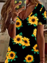 Damen Geblümt Kurzarm Sommer Print Kleid V-Ausschnitt Täglich Lässig Knielänge T-Shirt-Kleid H-Linie Kleid