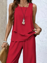 Damen Unifarben Zweiteiliges Set Täglich Ärmellos Lässig Sommer Bluse mit Hose Matching Set