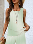 Damen Gestreift Print Zweiteiliges Set Täglich Ärmellos Lässig Sommer Bluse mit Hose Matching Set