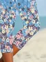 Damen Geblümt Caprihosen Elastische Taille Hose Lässig Sommer Hose