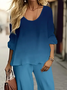Damen Farbverlauf Print Zweiteiliges Set Täglich Langarm Lässig Frühling/Herbst Bluse mit Hose Matching Set