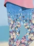 Damen Geblümt Caprihosen Elastische Taille Hose Lässig Sommer Hose