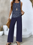 Damen Polka Dots Zweiteiliges Set Täglich Ärmellos Lässig Sommer Bluse mit Hose Matching Set