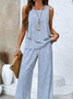 Damen Gestreift Zweiteiliges Set Täglich Ärmellos Lässig Sommer Bluse mit Hose Matching Set
