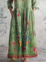 Damen Langarm Frühling/Herbst 3d Drucken Kleid V-Ausschnitt Urlaub Ausgehen Retro Maxikleid T-Shirt-Kleid A-Linien-Kleid