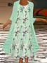 Damen Geblümt Print Zweiteiliges Set Täglich Dreiviertelärmel Lässig Frühling/Herbst Mantel mit Rock Matching Set