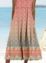 Damen Ethnisch Ärmellos Sommer Kleid Rundhals Täglich Retro Maxikleid Tanktop A-Linien-Kleid