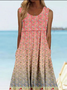 Damen Ethnisch Ärmellos Sommer Kleid Rundhals Täglich Retro Maxikleid Tanktop A-Linien-Kleid