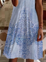 Damen Geblümt Kurzarm Sommer Print Kleid V-Ausschnitt Täglich Lässig Knielänge T-Shirt-Kleid H-Linie Kleid