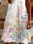 Damen Geblümt Kurzarm Sommer Print Kleid V-Ausschnitt Täglich Lässig Knielänge T-Shirt-Kleid H-Linie Kleid