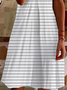 Damen Gestreift Kurzarm Sommer Print Kleid V-Ausschnitt Täglich Lässig Knielänge T-Shirt-Kleid H-Linie Kleid