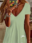 Damen Geblümt Kurzarm Sommer Print Kleid V-Ausschnitt Täglich Lässig Knielänge T-Shirt-Kleid H-Linie Kleid