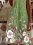 Damen Geblümt Kurzarm Sommer Print Kleid V-Ausschnitt Täglich Lässig Knielänge T-Shirt-Kleid H-Linie Kleid