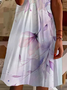 Damen Geblümt Kurzarm Sommer Print Kleid V-Ausschnitt Täglich Lässig Knielänge T-Shirt-Kleid H-Linie Kleid