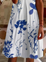 Damen Geblümt Kurzarm Sommer Print Kleid V-Ausschnitt Täglich Lässig Knielänge T-Shirt-Kleid H-Linie Kleid