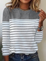 Damen Gestreift Langarm T-Shirts T-Shirt Rundhals Lässig Frühling/Herbst Oberteile