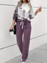 Damen Print Geblümt Täglich Ausgehen Zwei Stücke Set Langarm Lässig Frühling/Herbst Bluse mit Hose Matching Set