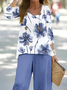 Damen Geblümt Print Zweiteiliges Set Täglich Langarm Lässig Frühling/Herbst Bluse mit Hose Matching Set