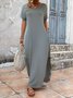 Damen Unifarben Kurzarm Sommer Kleid V-Ausschnitt Täglich Lässig Maxikleid T-Shirt-Kleid H-Linie Kleid