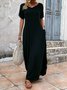 Damen Unifarben Kurzarm Sommer Kleid V-Ausschnitt Täglich Lässig Maxikleid T-Shirt-Kleid H-Linie Kleid
