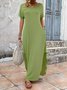 Damen Unifarben Kurzarm Sommer Kleid V-Ausschnitt Täglich Lässig Maxikleid T-Shirt-Kleid H-Linie Kleid