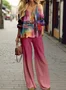 Damen Kariert Print Zweiteiliges Set Täglich Langarm Lässig Frühling/Herbst Bluse mit Hose Matching Set