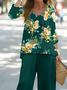 Damen Geblümt Print Zweiteiliges Set Täglich Langarm Lässig Frühling/Herbst Bluse mit Hose Matching Set