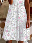 Damen Geblümt Kurzarm Sommer Print Kleid V-Ausschnitt Täglich Lässig Knielänge T-Shirt-Kleid H-Linie Kleid