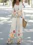 Damen Geblümt Print Zweiteiliges Set Täglich Langarm Lässig Frühling/Herbst Bluse mit Hose Matching Set